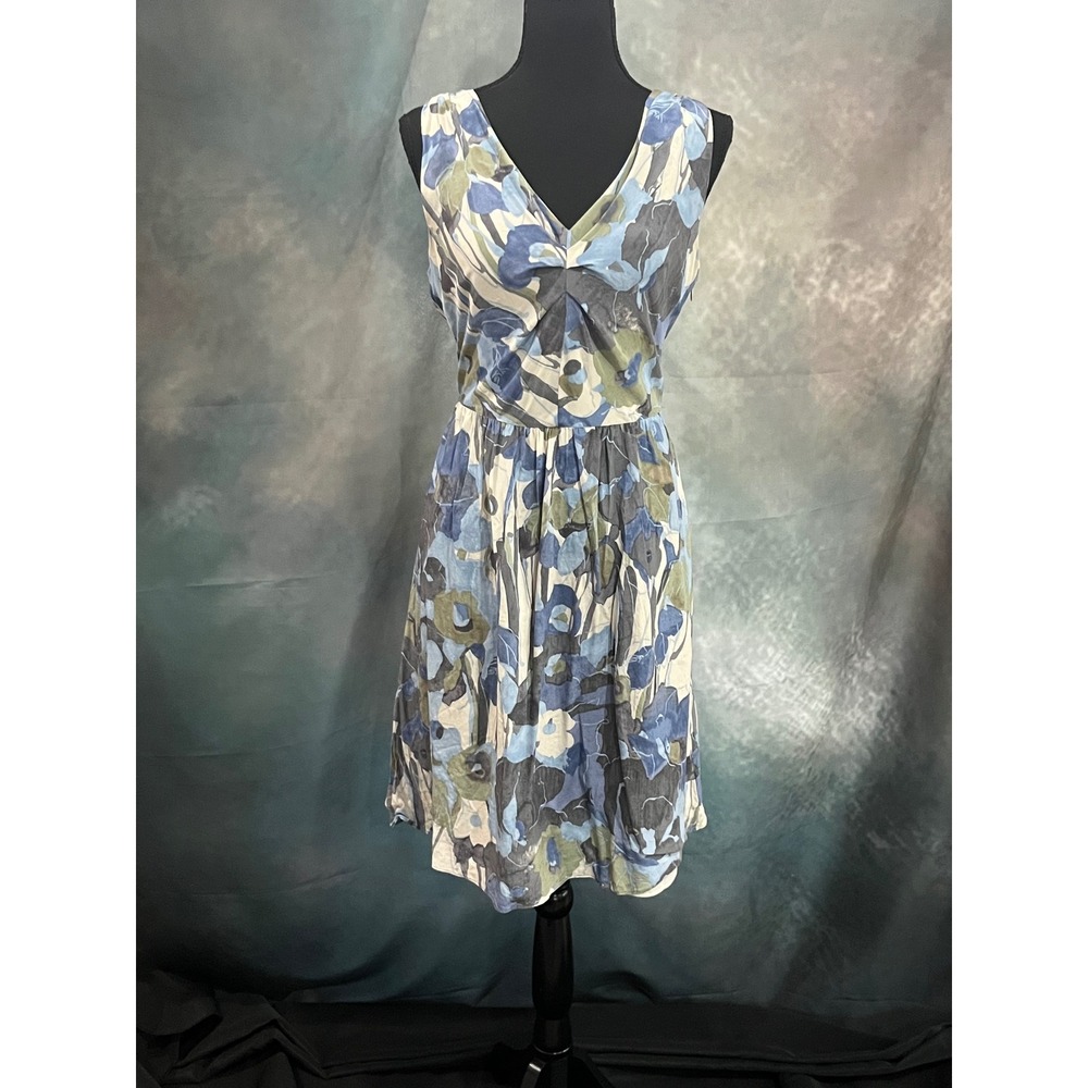 Banana Republic Womens Blue Green Watercolor Floral 100% Silk Dress‎ Size 10